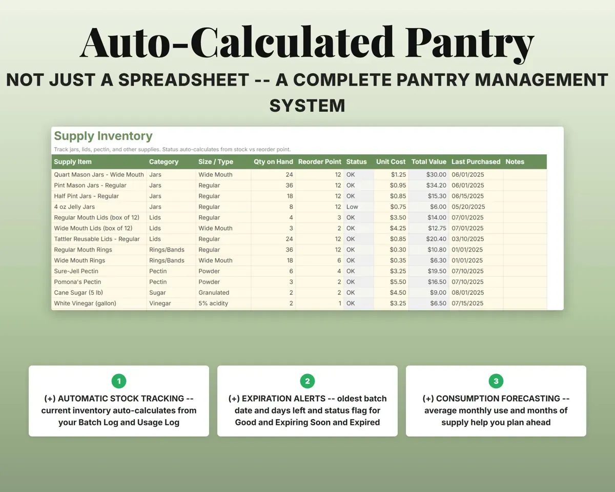 Canning & Food Preservation Tracker Spreadsheet preview 5