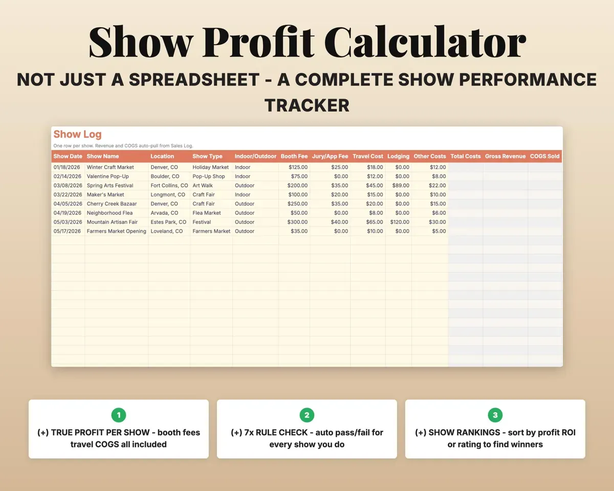 Craft Show Tracker Spreadsheet preview 5