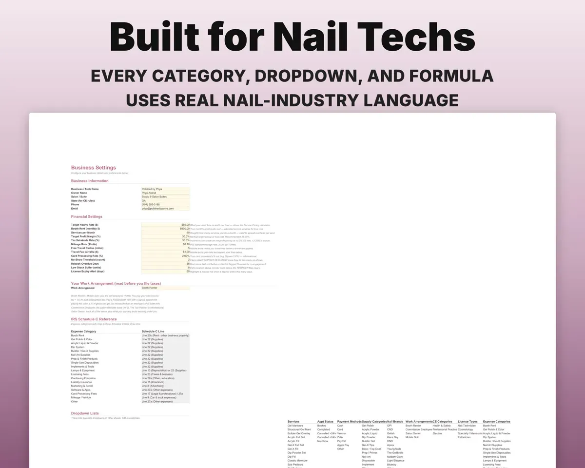 Nail Tech Business Spreadsheet preview 5