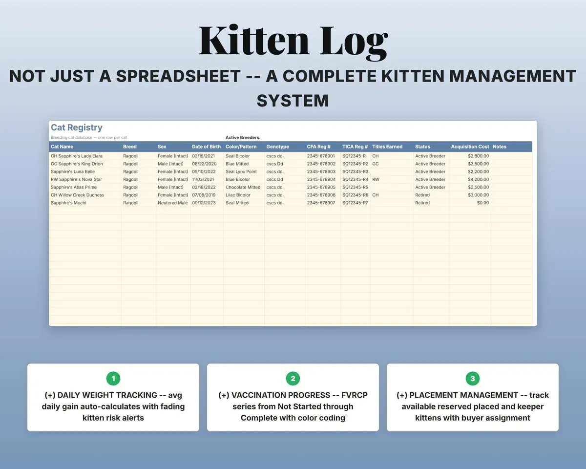 Cat Breeder Cattery Management Spreadsheet preview 5