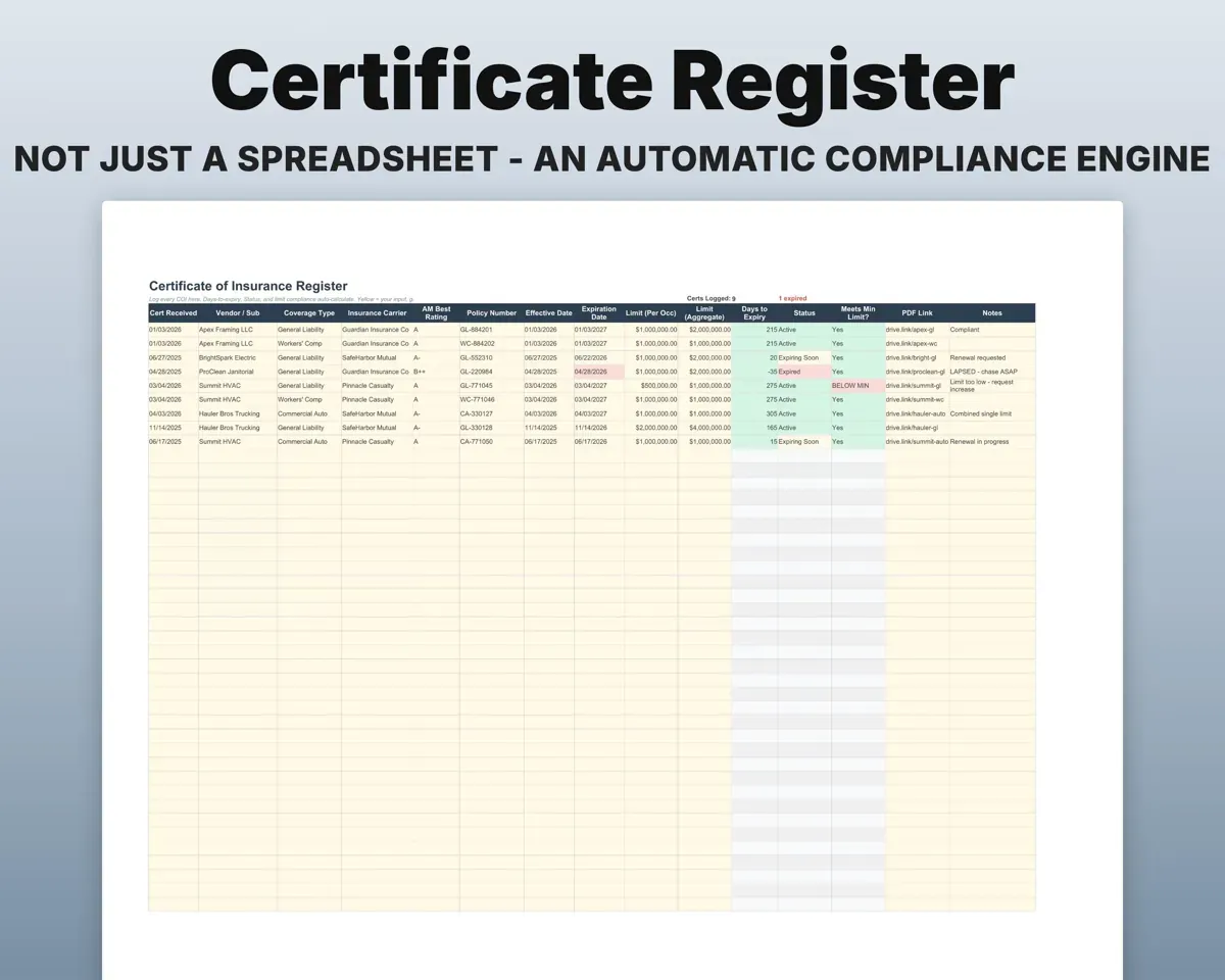 Vendor COI Tracker Spreadsheet preview 5