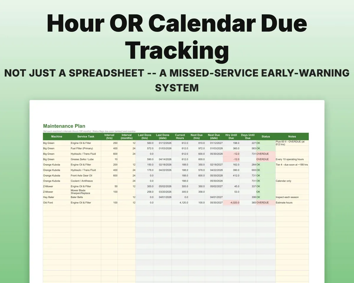 Tractor Maintenance Log Spreadsheet preview 5