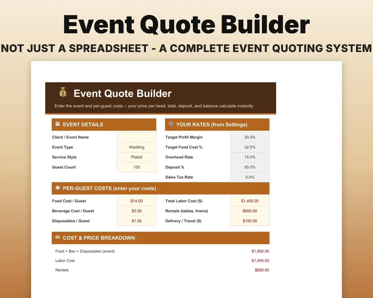 Catering Business Spreadsheet preview 5