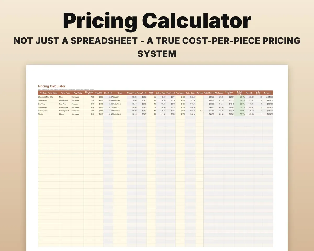 Pottery Studio Spreadsheet preview 5