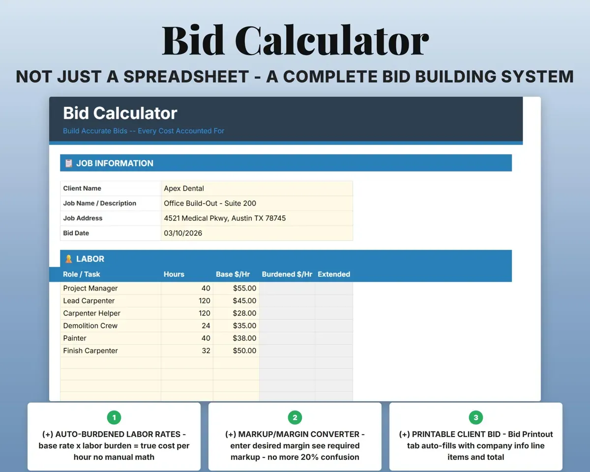 Job Costing & Bid Calculator for Contractors preview 5