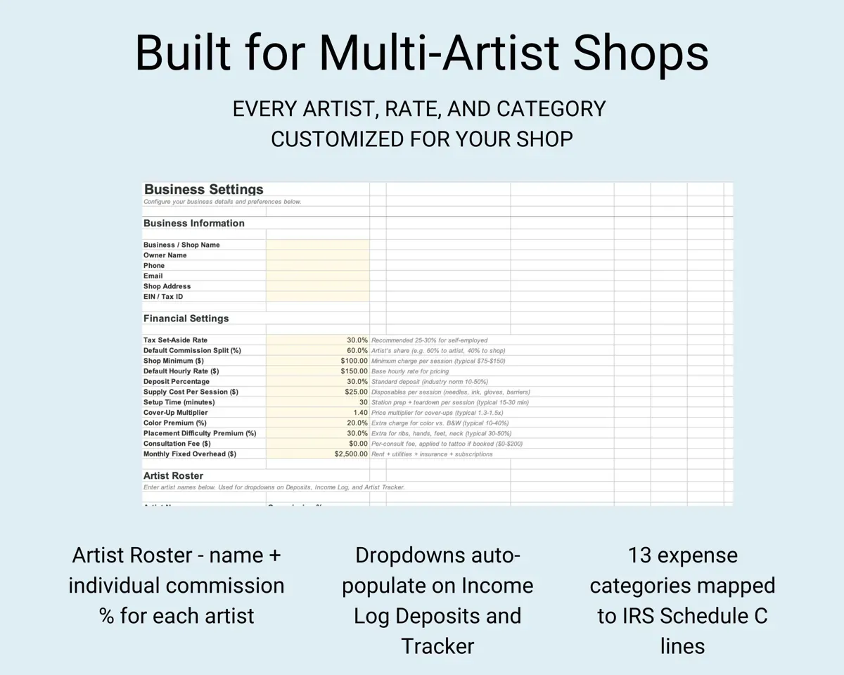 Tattoo Shop Tracker Spreadsheet preview 6