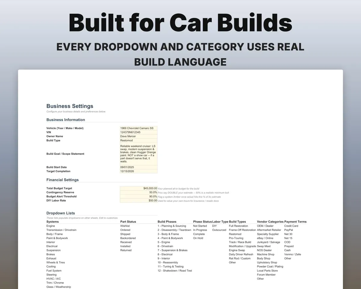 Car Build Tracker Spreadsheet preview 6