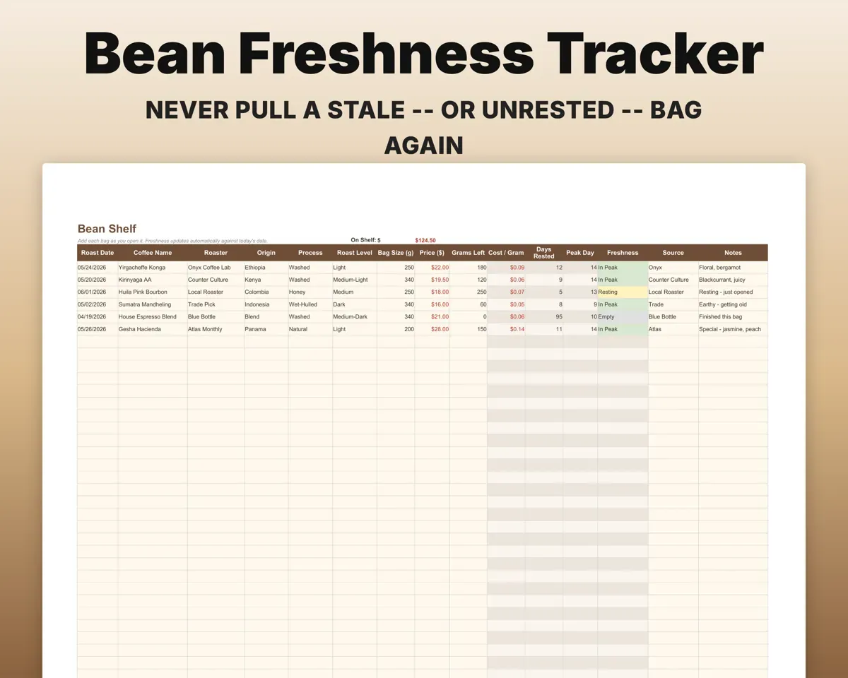 Coffee Brewing & Tasting Journal Spreadsheet preview 6