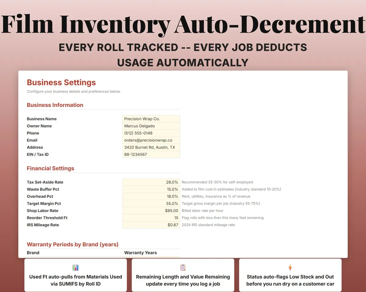 PPF Vinyl Wrap Business Tracker preview 6