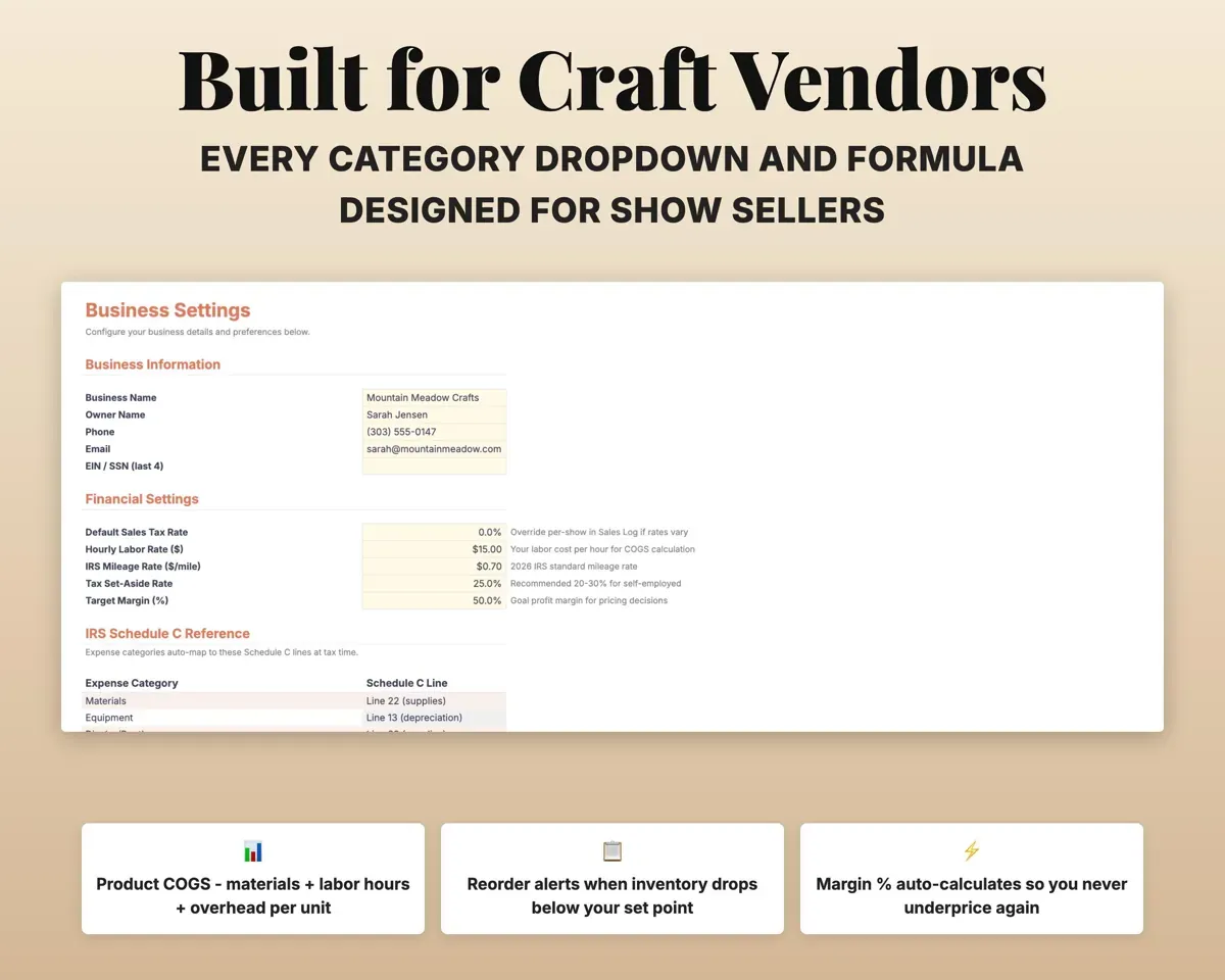 Craft Show Tracker Spreadsheet preview 6