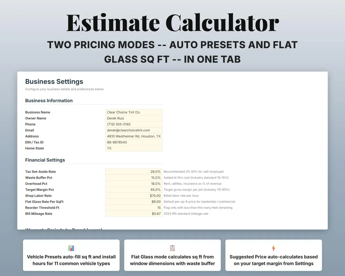 Window Tinting Business Tracker Spreadsheet preview 6