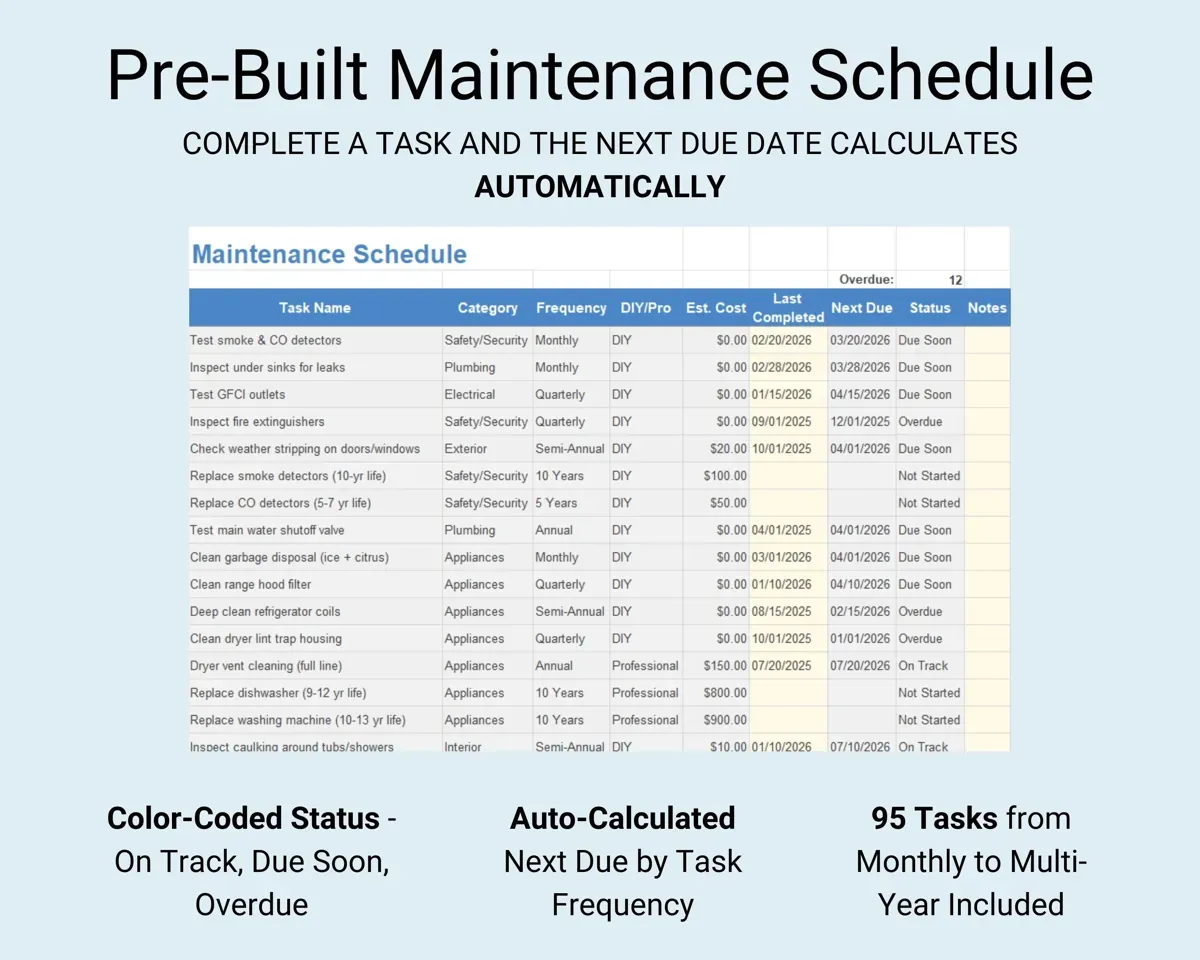 Home Maintenance Tracker Spreadsheet preview 6
