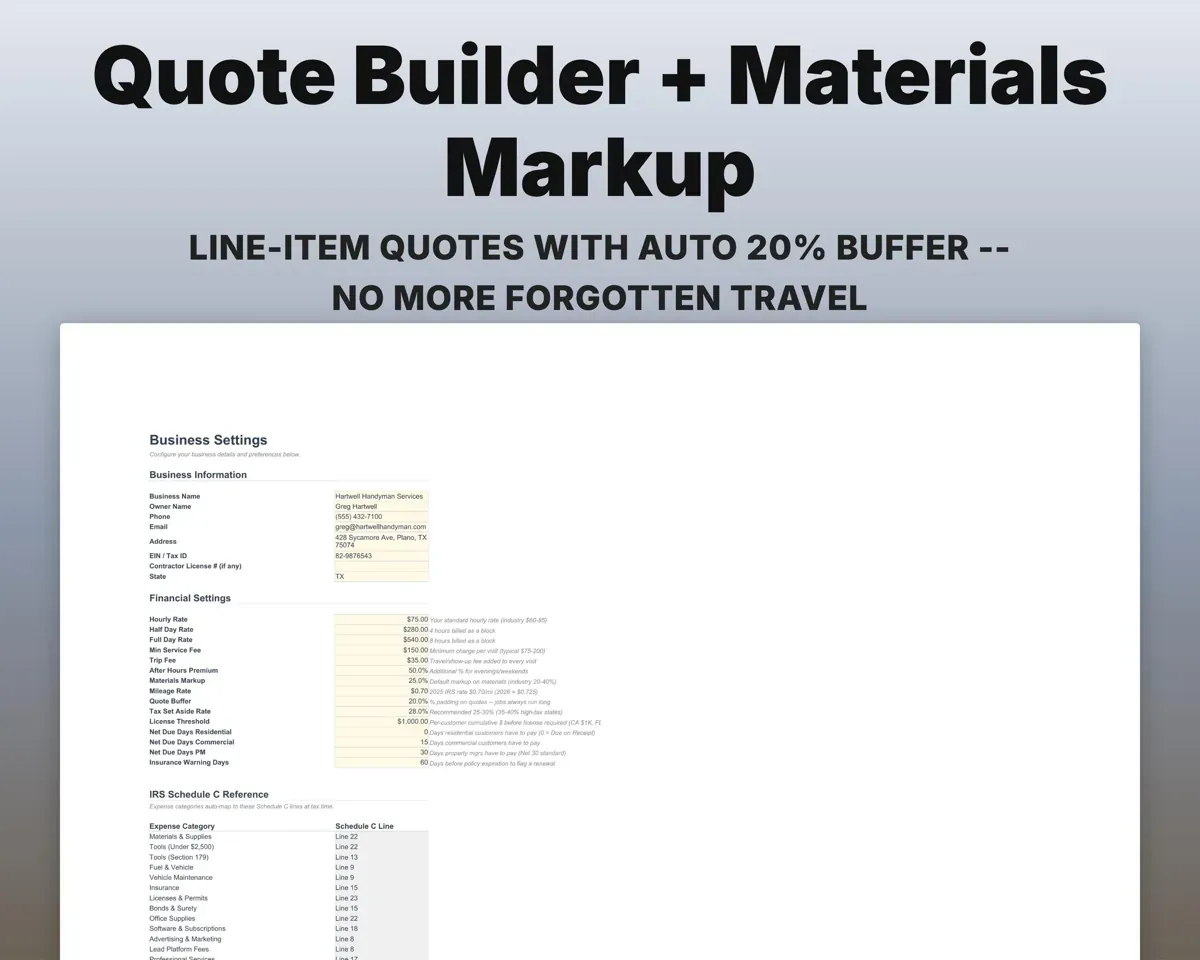Handyman Business Spreadsheet preview 6