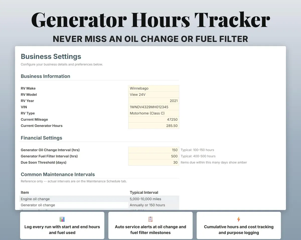 RV Maintenance Tracker Spreadsheet preview 6
