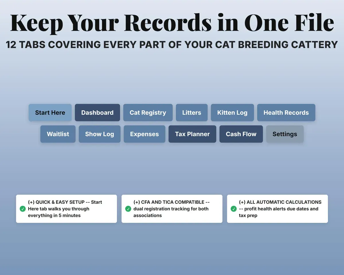 Cat Breeder Cattery Management Spreadsheet preview 7