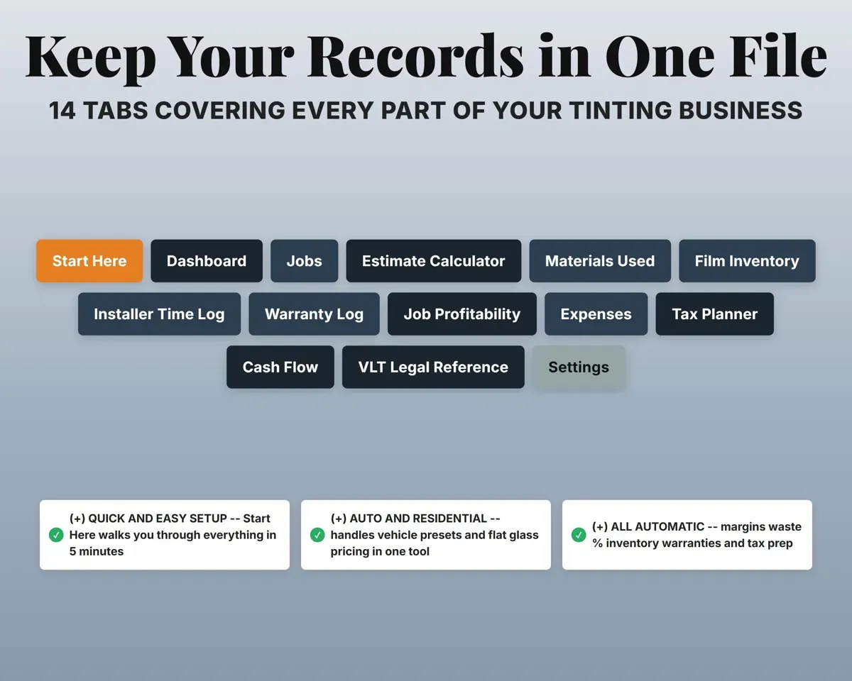 Window Tinting Business Tracker Spreadsheet preview 7