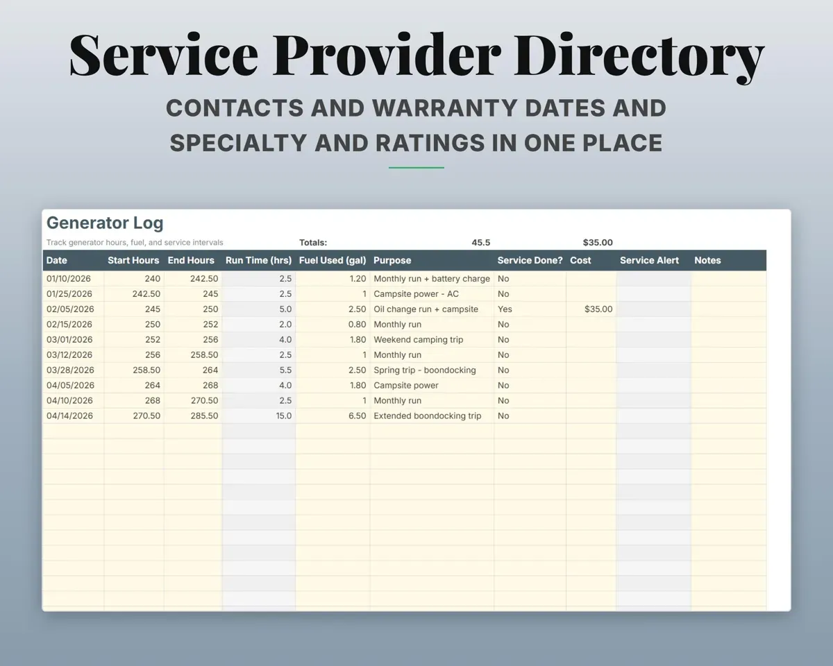 RV Maintenance Tracker Spreadsheet preview 8