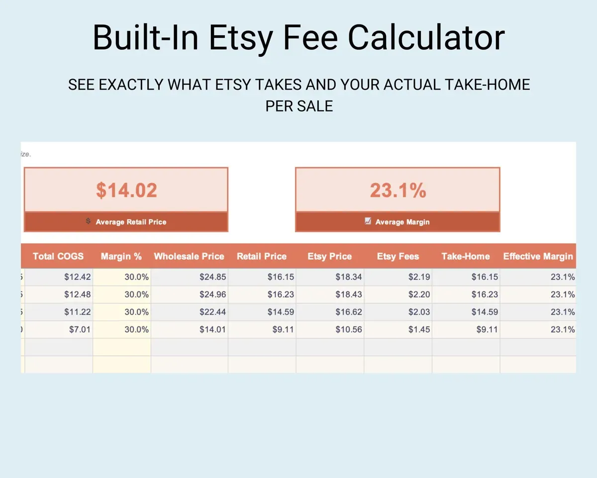Handmade Business COGS Pricing Calculator preview 8
