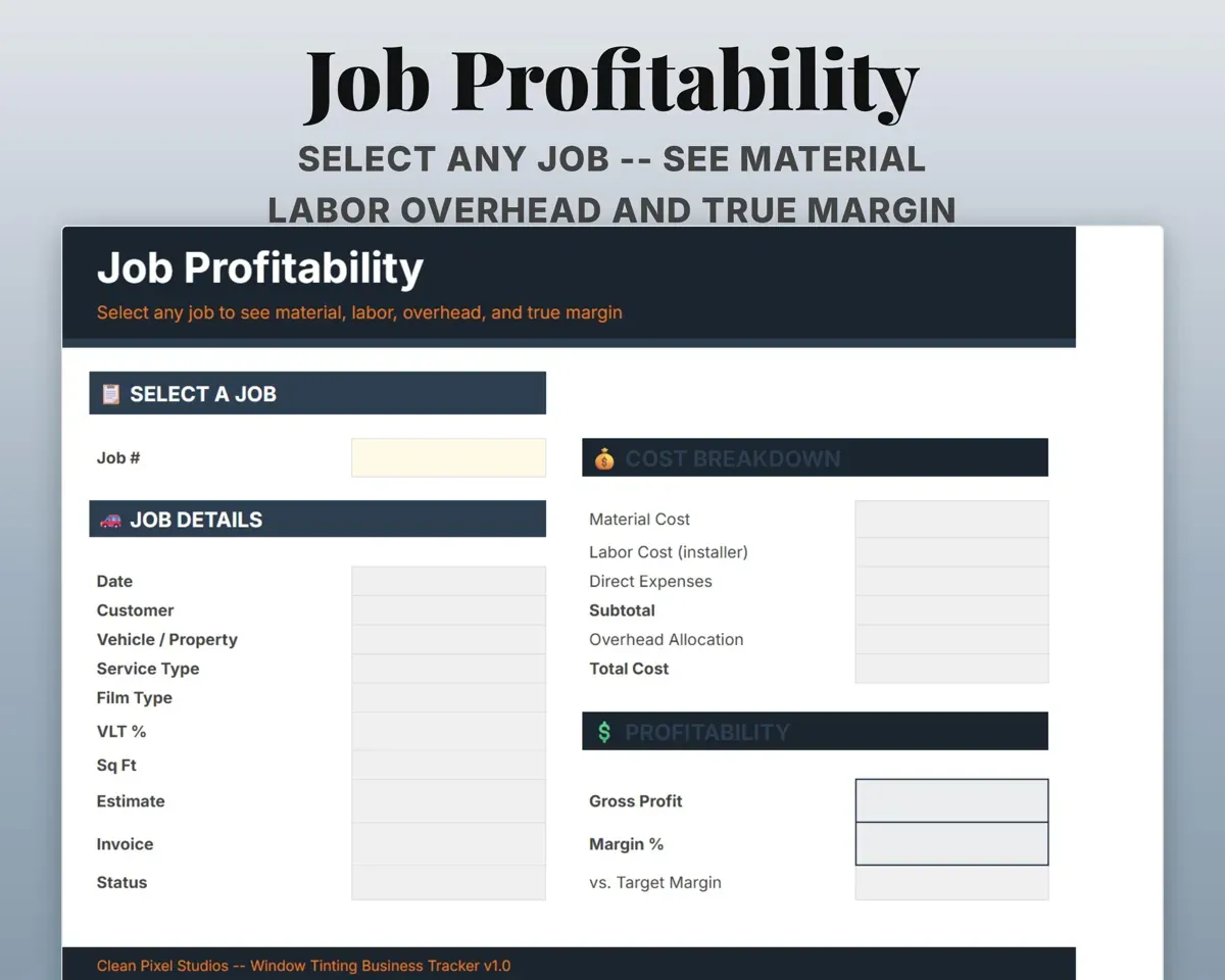 Window Tinting Business Tracker Spreadsheet preview 8