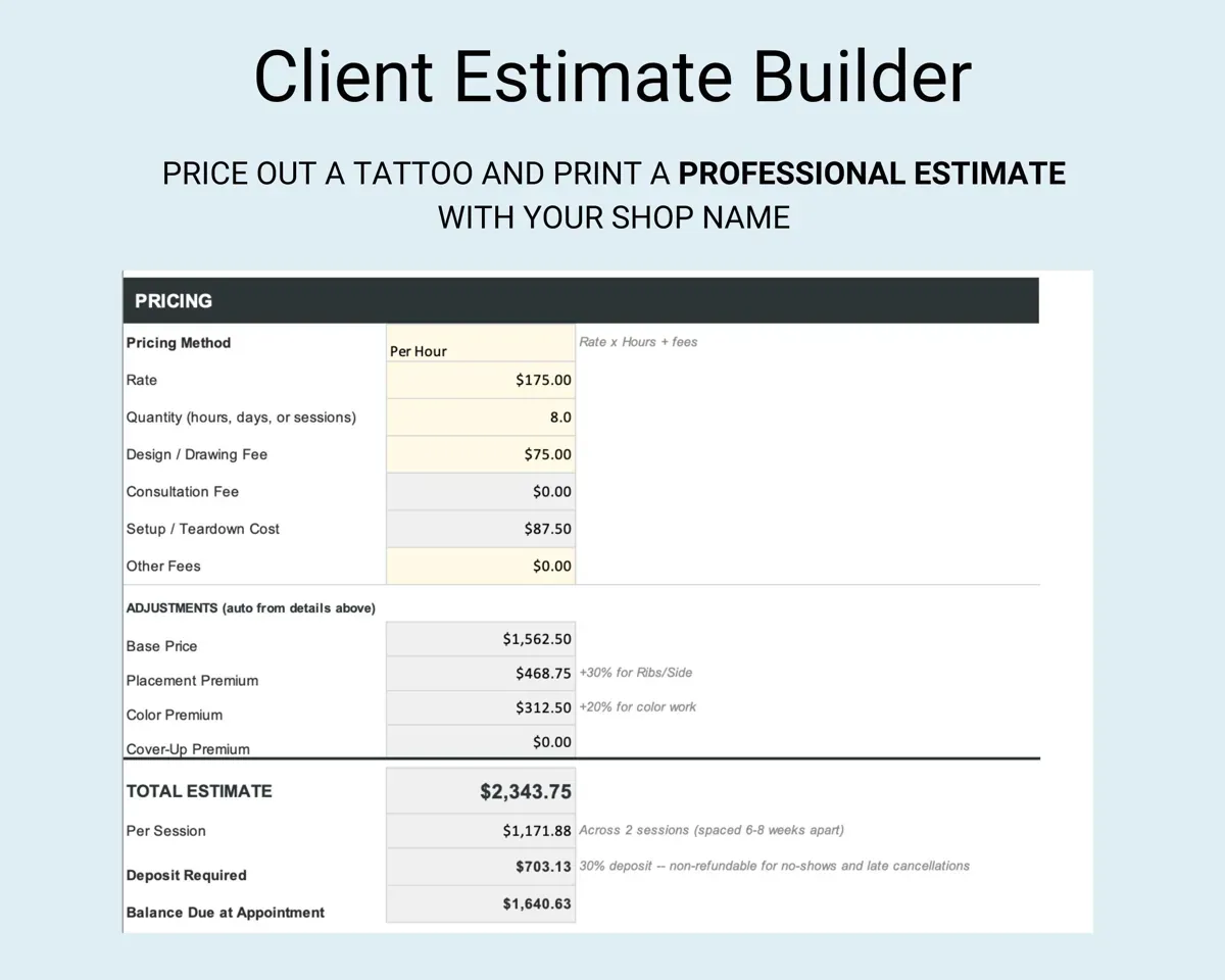 Tattoo Shop Tracker Spreadsheet preview 8