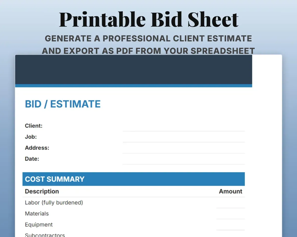 Job Costing & Bid Calculator for Contractors preview 8